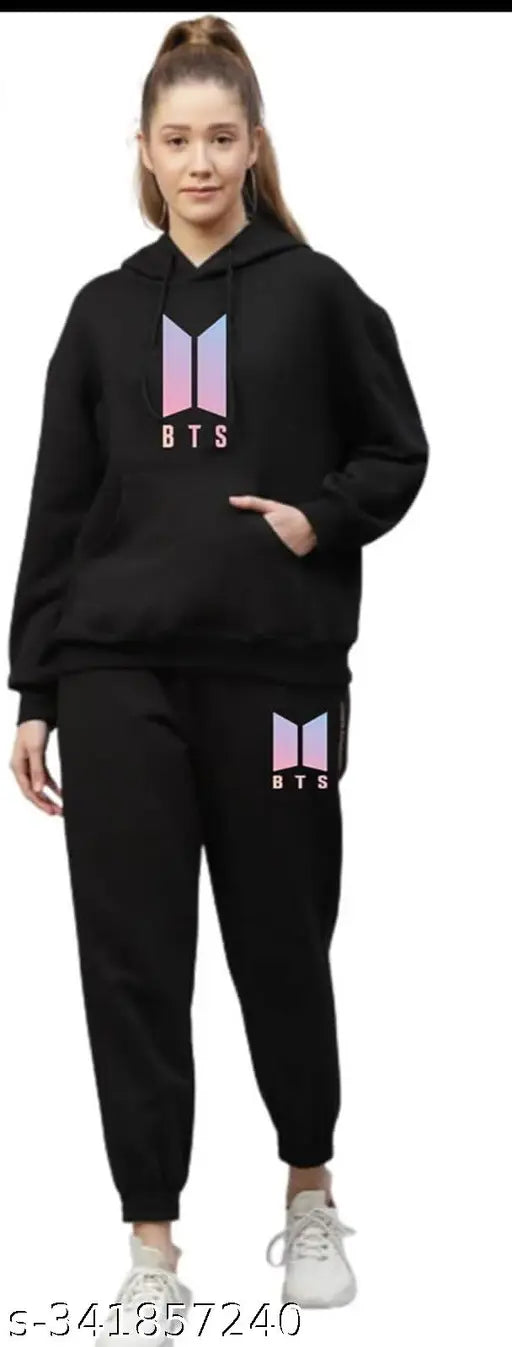 BTS Army Premium~ Stylish 2 pcs winter (Upper+Lower) black tracksuit for women/girls